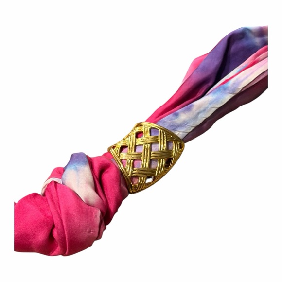 Teri Jon Pink and Purple Tie Dye Scarf with Gold toned jewelry embellishment - Picture 3 of 5